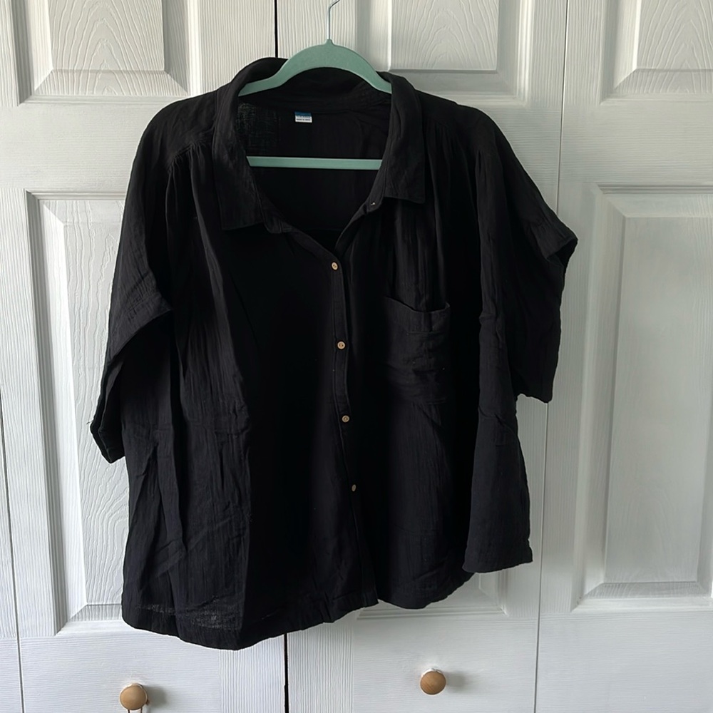 Black Loose Button Down Top